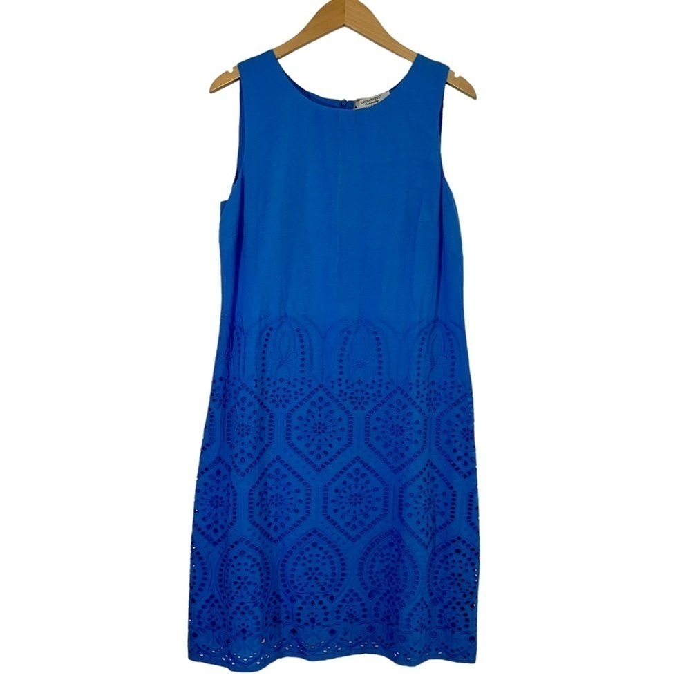 ORIENTIQUE Naturally Australian Blue Cotton Eyelet Crochet Embroidered Dress S